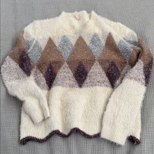 RAGA Cream and Brown Diamond Knit Sweater